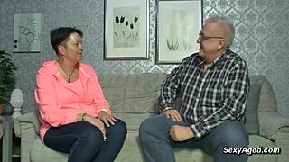 Amateur German MILF Couple FUCKS Passionately on Couch with Big Tits Bouncing!