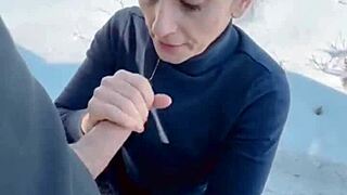 at -10 degrees, sucking his cock feels amazing as hot cum warms my freezing tongue completely