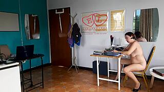 nudist secretary shows boss her nude tits ass pussy nipples shamelessly