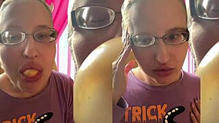 kinky glasses girl chews asmr bubble gum fetish listen close headphones