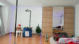 blonde cutie worships ass legs while pole dancing christmas party