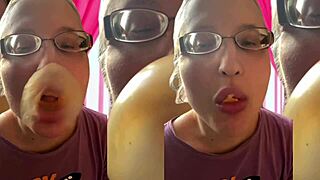 kinky glasses girl chews asmr bubble gum fetish listen close headphones