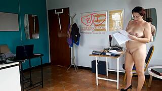 nudist secretary shows boss her nude tits ass pussy nipples shamelessly