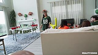 game day babe chokes on my cock then i grind her pussy deep!