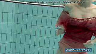 katya okuneva's red dress clings wet in pool, bikini tease turns into underwater shower thrill