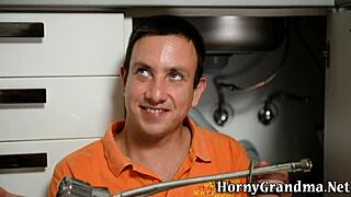 Granny Whore Spreads Wide as Old Body Takes Hard Fuck from Young Stud