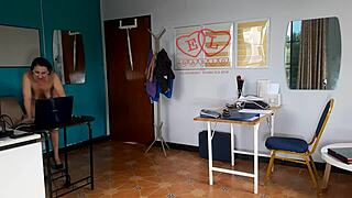 nudist secretary shows boss her nude tits ass pussy nipples shamelessly