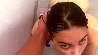 latina cutie gives perfect shower blowjob for her man