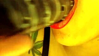 i'm horny colombian stuffing dildo deep in shower pussy