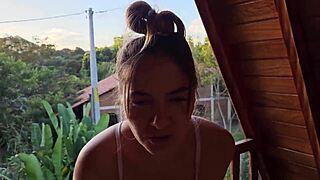 mouth overflowing with cum after deepthroat in airbnb