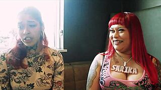 sipnplay's carmen the tattoo artist shows off with ebony and latina babes