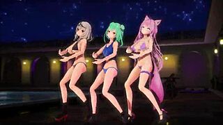 Join R-18 hololive mmd pop swimsuit dance with bikini babes!