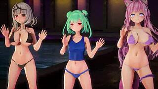 Join R-18 hololive mmd pop swimsuit dance with bikini babes!