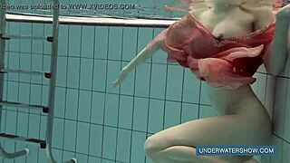 katya okuneva's red dress clings wet in pool, bikini tease turns into underwater shower thrill