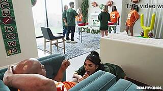 game day babe chokes on my cock then i grind her pussy deep!