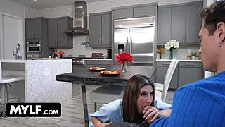 Horny stepmom sucks my big dick deep while stepdad's nearby!