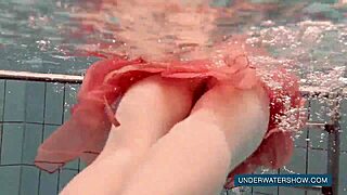 katya okuneva's red dress clings wet in pool, bikini tease turns into underwater shower thrill