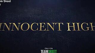 naughty classroom teacher scissoring teens in fishnets and thongs