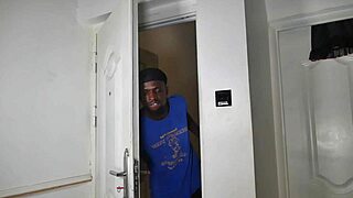 Stepbro's thick cock throbs close-up as curvy ebony teases it with eager fingers