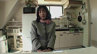 Fucking Asian Milf's Shaved Pussy Doggystyle in Fishnets Heels