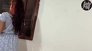 skinny latina neighbor jerks my monster cock surprise