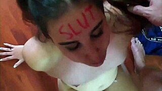 SLUTTY Lipstick Teen SUCKS COCK and Takes Brutal FACE FUCK