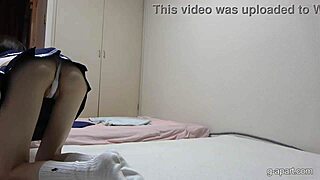 super slim miniskirt uniform girl flashes tits cleaning room