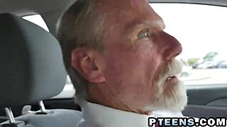 Old man pounds busty teen cowgirl doggy bent over wild