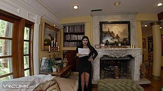 Stepmom trains stepdaughter huge cock sucking in ffm addams cosplay vr