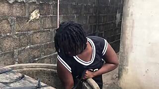 My boyfriend pounds my big ass by the well