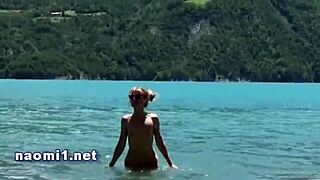 Naomi gulps cum right on the beach