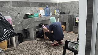 stepsis stuck cleaning kitchen i filmed her horny brunette ass buttocks