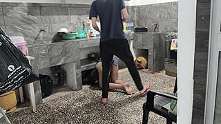 stepsis stuck cleaning kitchen i filmed her horny brunette ass buttocks