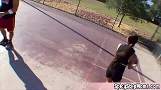 sexy sporty golddigger's pussy drips after basketball