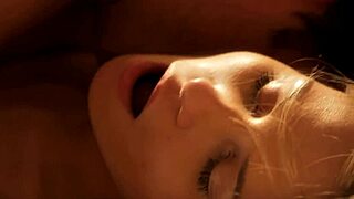 Babe teases bed blowjob. Huge cum facial ends it.