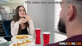 Shaved Stepsis Fucks Horny Stepbro's Big Cock Behind Stepdad's Back