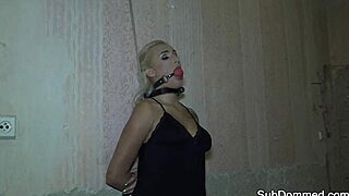 bound big tits sub gagged choked dominated during intense pussy licking