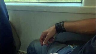 Amateur Milf's Public Train Handjob Ends In Cumshot
