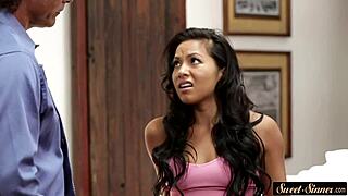 how does sweet stepdaughter take jizz on her small tits