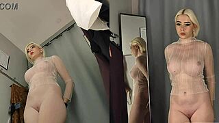 hidden cam catches mycandyalice's upskirt on naked big tits blonde in transparent try-on