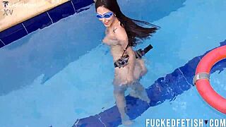 wet skinny latina helen star's underwater pool boob tease