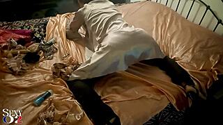 Amateur slut in satin corset and leather pants rims ass to mouth pov doggy blowjob