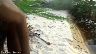 skinny african granny's girl cooks naked herbs in forest kitchen