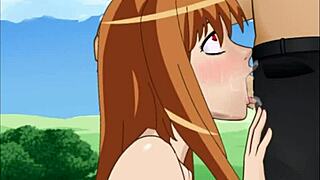 horo gulps deepthroat cock in spice and wolf hentai
