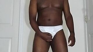 first time jerking off since august in white underwear...