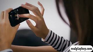 sexy babe moans while finger fucking shaved pussy closeup