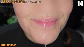 Amateur milf Millie Fox gulps 20 huge cum loads in close-up swallow fest!