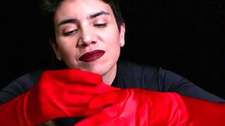 Cum Explodes On Seductive Red Opera Gloves