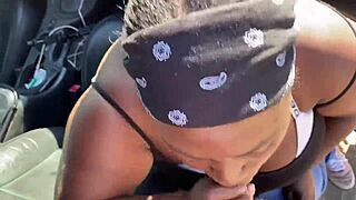 Ebony BBW Thot Sucks Fat Black Cock Public