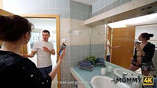 hey czech milf mommy seduces boyfriend's young son in bathroom for monster cock ride